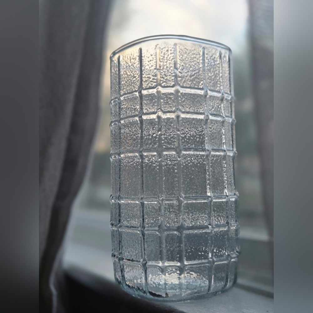 Anchor Hocking "Topaz" (Grid Pattern) Highball Glass (1)